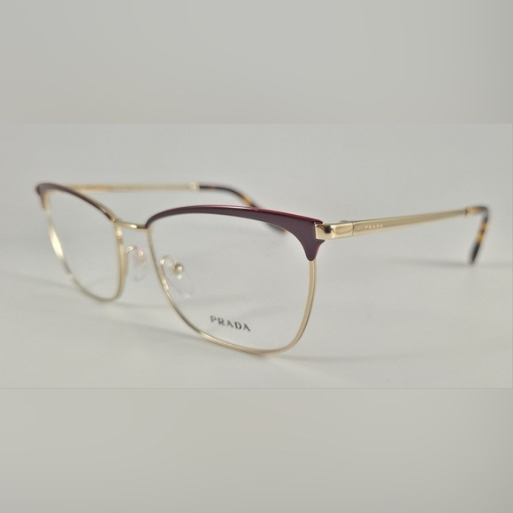Prada Eyeglasses VPR 57W NEW color 09B-1O1 Bordeaux Gold Size 55 Women's Square